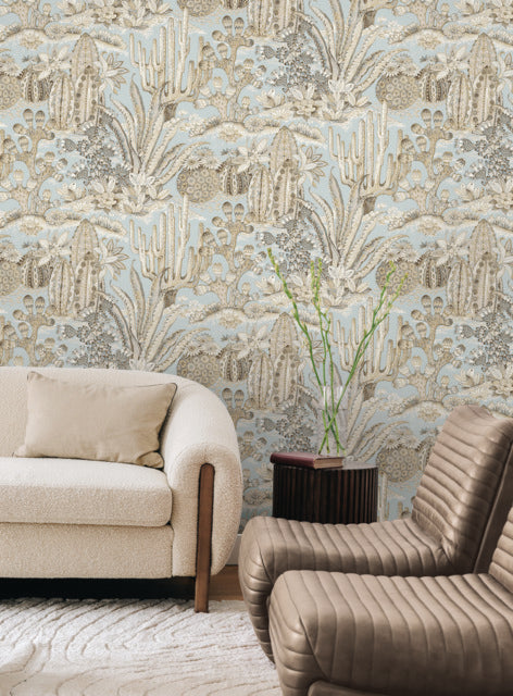 Purchase Mt5634 | Montecito, Lotus Land Cacti Sky Blue - York Wallpaper