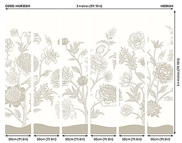 Purchase MUR353M Brewster Wallpaper, Jacobean Rose Trail - Origin Murals12