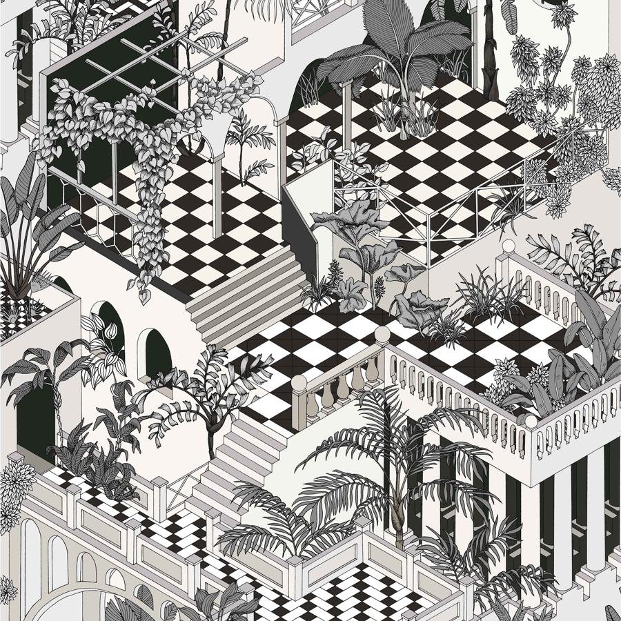 Sample F111-4014 Miami Blk Wht by Cole and Son Fabric