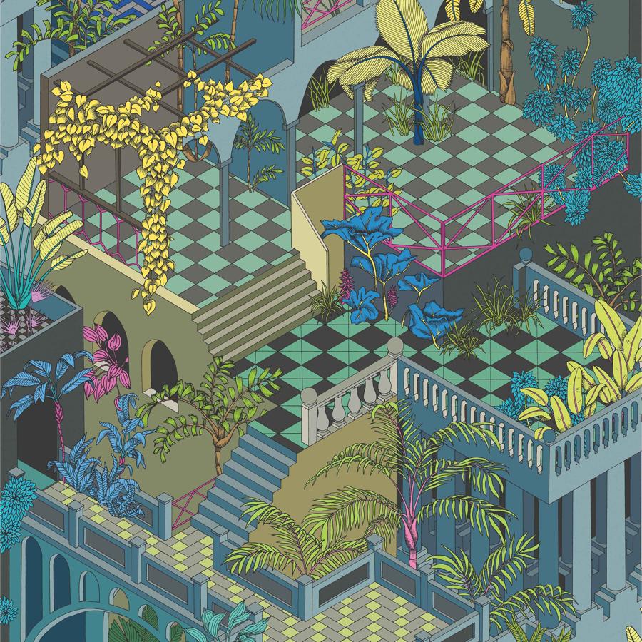 Sample F111-4012 Miami Petrol Multi by Cole and Son Fabric