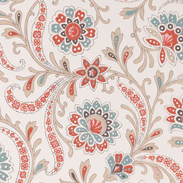 Purchase Ncw4351-01 | Les Indiennes Baville Red/Teal/Taupe - Nina Campbell Wallpaper