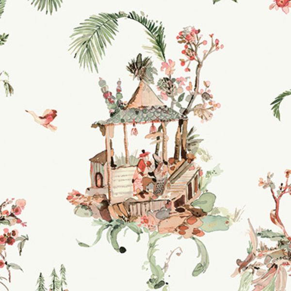 Purchase Ncw4497-02 | Signature Toile Chinoise Coral/Green - Nina Campbell Wallpaper