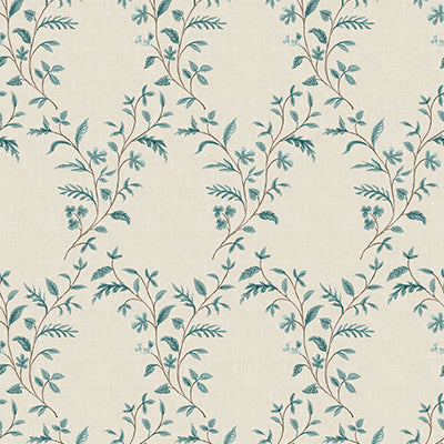 Purchase Ncw4596-03 | Honfleur Hollingbourne Trellis Ivory/Teal - Nina Campbell Wallpaper