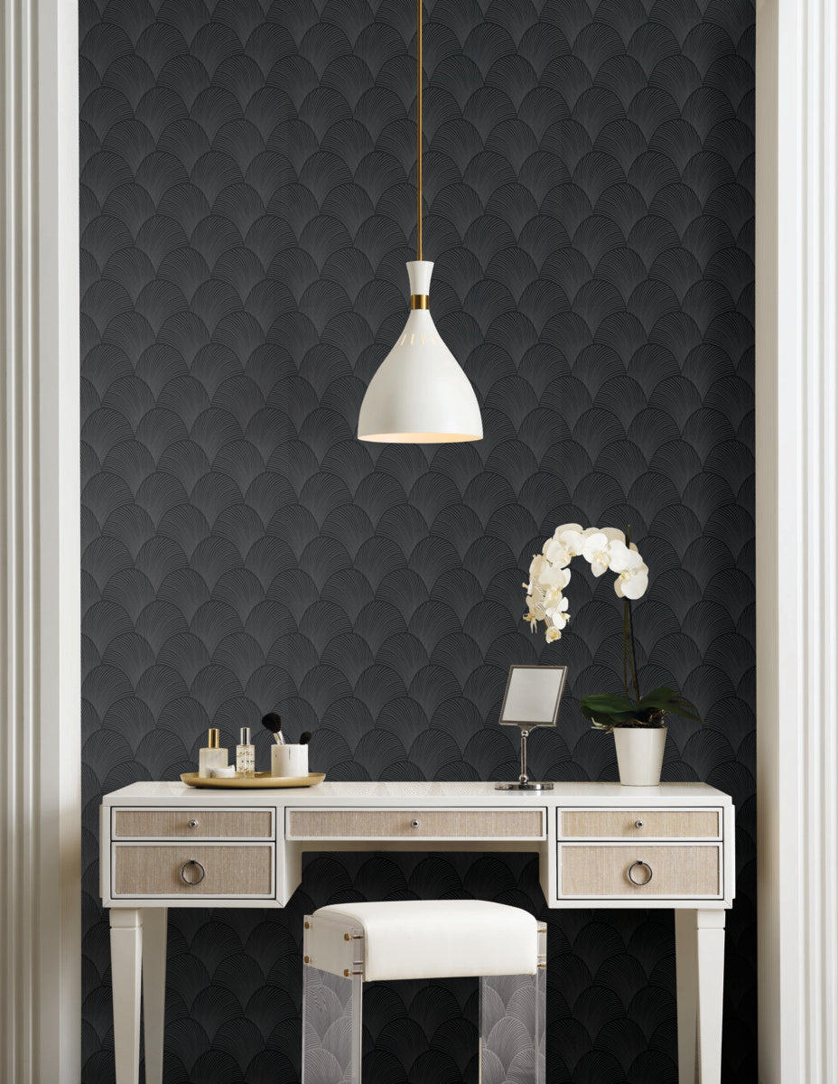 Purchase Nt6105 | Natural Discovery, Metallic Black Scallop - Candice Olson Wallpaper