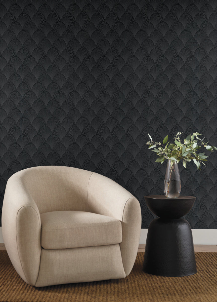 Purchase Nt6105 | Natural Discovery, Metallic Black Scallop - Candice Olson Wallpaper