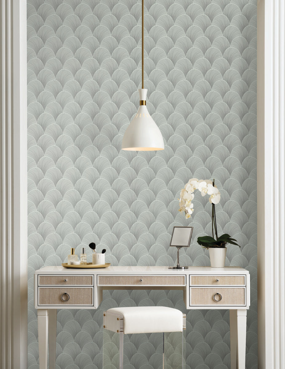 Purchase Nt6106 | Natural Discovery, Metallic Light Green Scallop - Candice Olson Wallpaper