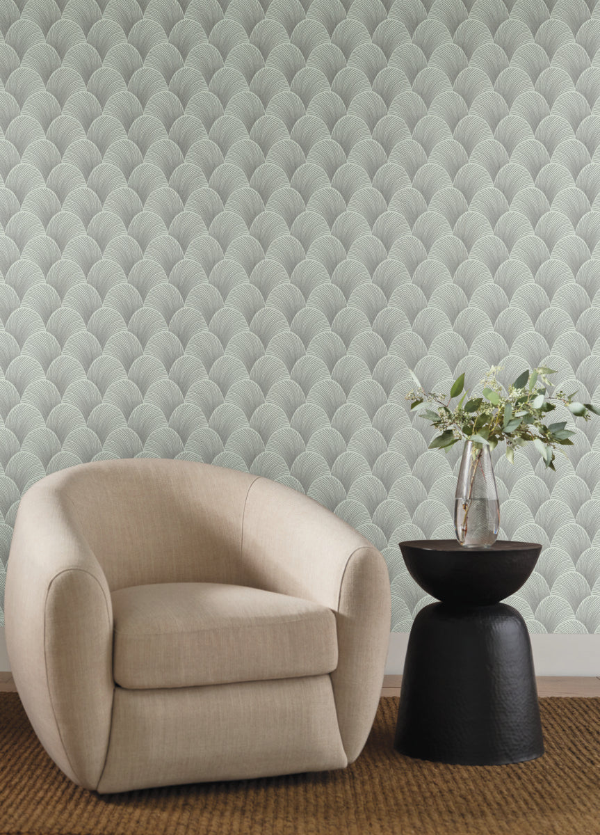 Purchase Nt6106 | Natural Discovery, Metallic Light Green Scallop - Candice Olson Wallpaper