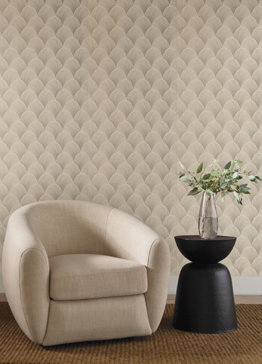 Purchase Nt6107 | Natural Discovery, Metallic Beige Gold Scallop - Candice Olson Wallpaper