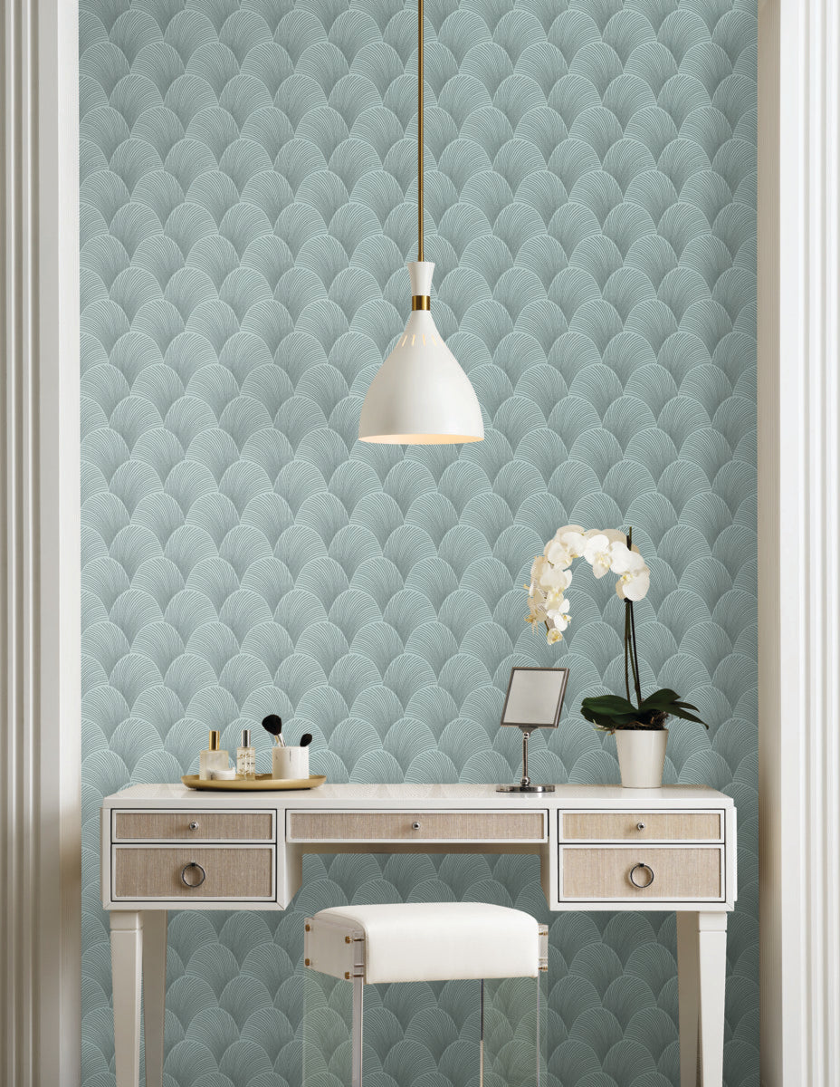 Purchase Nt6108 | Natural Discovery, Metallic Blue Pearl Scallop - Candice Olson Wallpaper