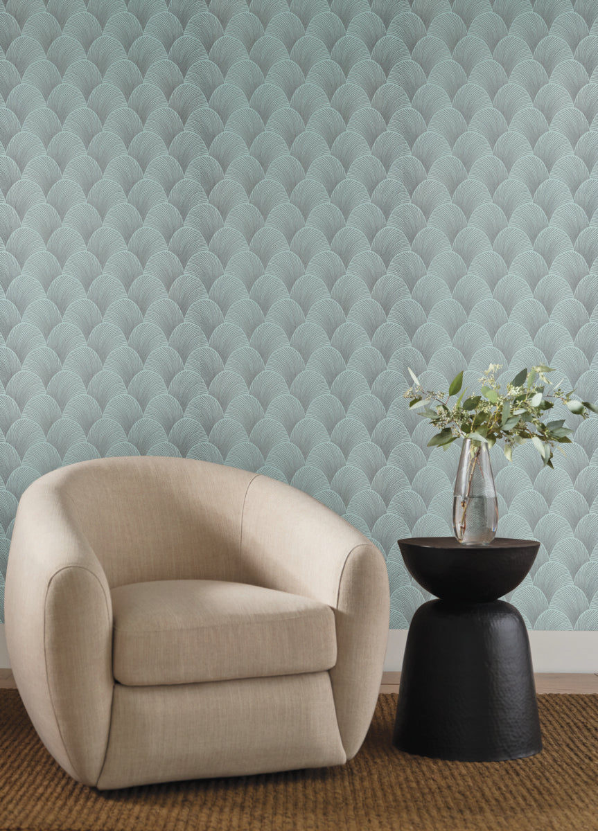 Purchase Nt6108 | Natural Discovery, Metallic Blue Pearl Scallop - Candice Olson Wallpaper