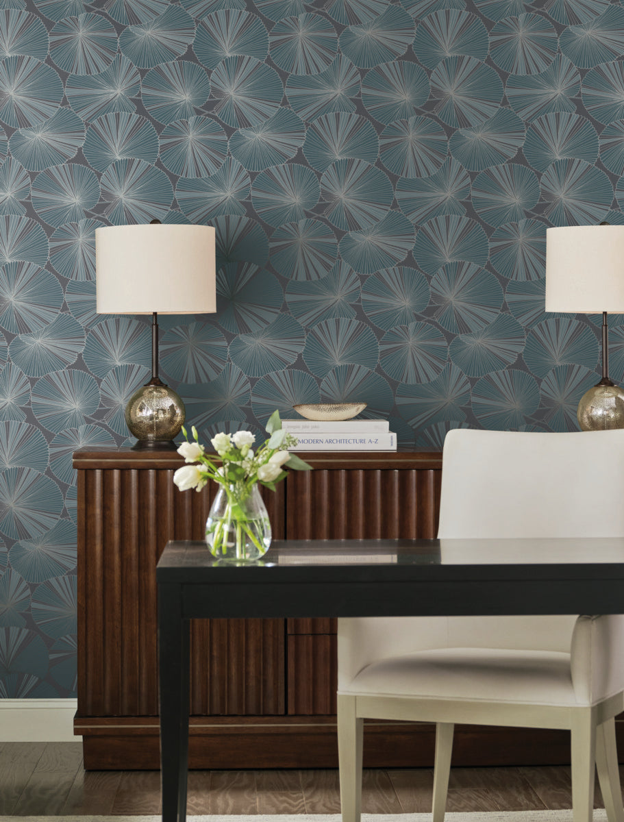 Purchase Nt6113 | Natural Discovery, Layered Deep Blue Lily Pads - Candice Olson Wallpaper