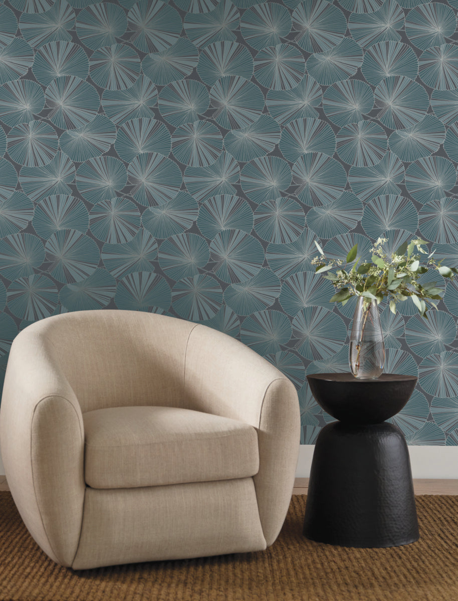 Purchase Nt6113 | Natural Discovery, Layered Deep Blue Lily Pads - Candice Olson Wallpaper