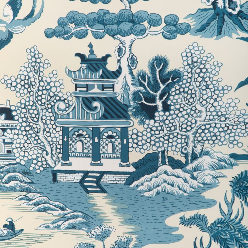 Sample - P2023123.1613.0 | Willow Lake Paper, Blue Chinoiserie - Lee Jofa Wallpaper