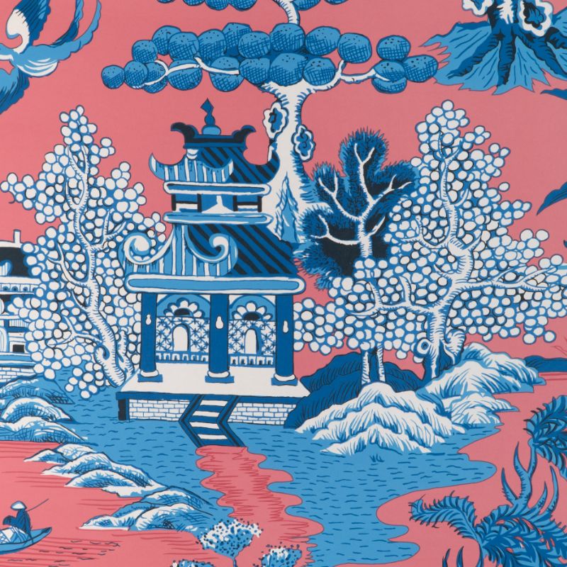 Sample - P2023123.195.0 | Willow Lake Paper, Pink Chinoiserie - Lee Jofa Wallpaper