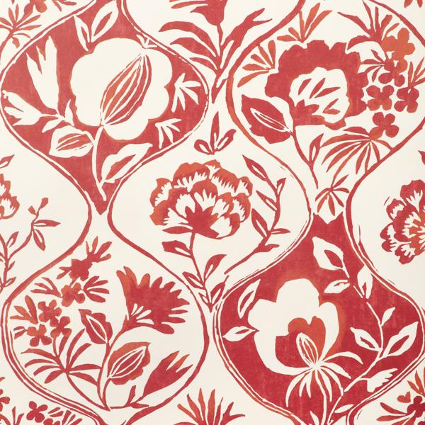 Sample - P2023126-19 | Calathea Paper, Red Floral - Lee Jofa Wallpaper - P2023126.19.0