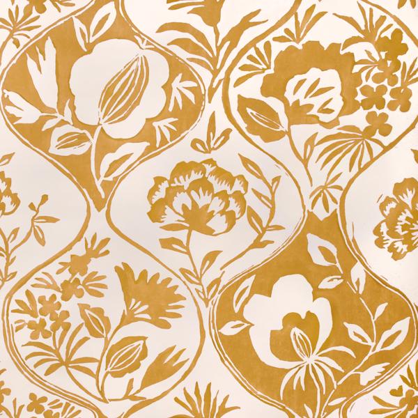 Sample - P2023126-40 | Calathea Paper, Gold Floral - Lee Jofa Wallpaper - P2023126.40.0