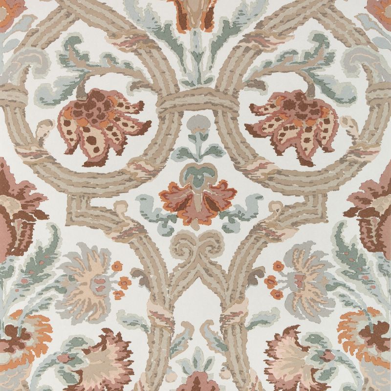 Sample - P2023130.121.0 | New Sevilla Paper, Orange Damask - Lee Jofa Wallpaper