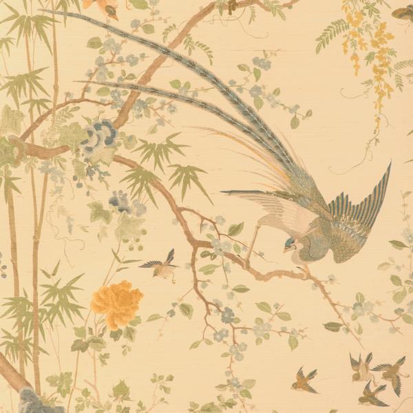 Sample - P2025101-530 | Mandalay Sisal, Yellow Chinoiserie - Lee Jofa Wallpaper - P2025101.530.0