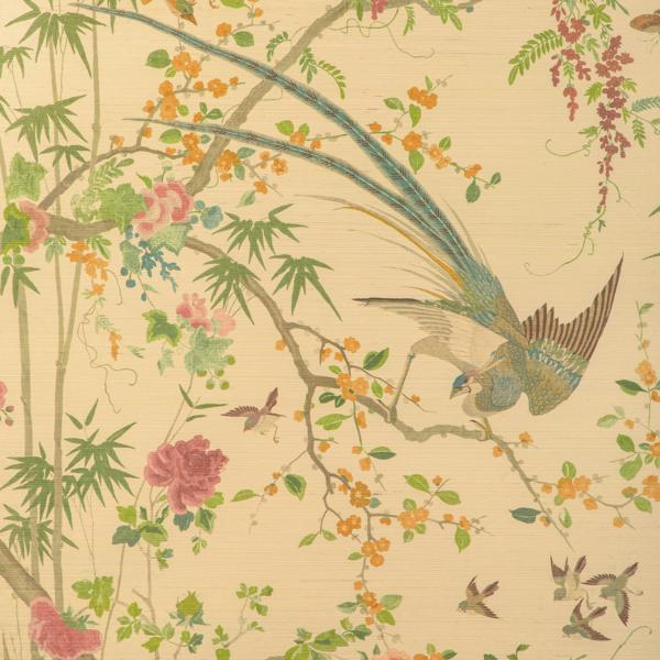 Sample - P2025101-916 | Mandalay Sisal, Multi Color Chinoiserie - Lee Jofa Wallpaper - P2025101.916.0