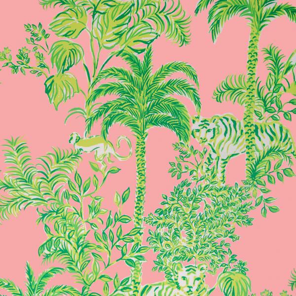 Sample - P2025118-73 | Tiger Queen Wp, Pink Tropical - Lee Jofa Wallpaper - P2025118.73.0