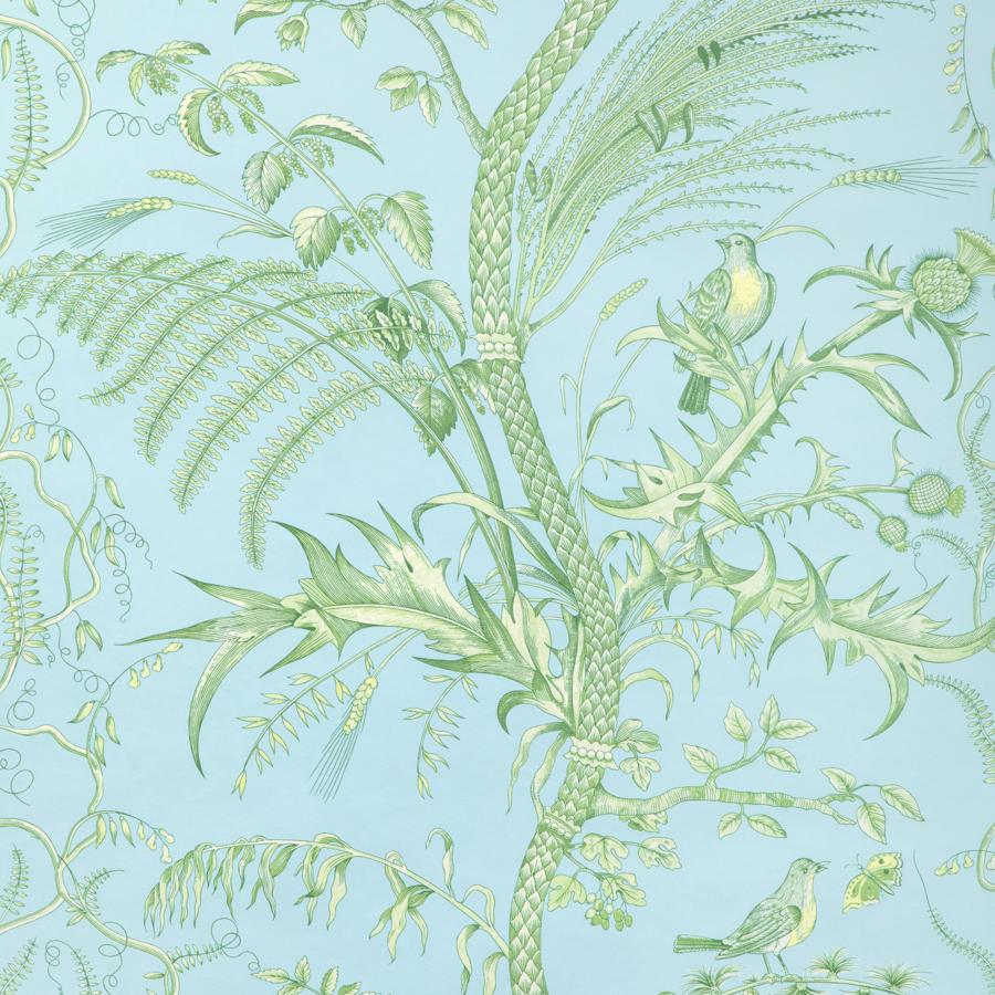 Sample - P8024101-153 | Bird And Thistle Ii, Sky Toile - Brunschwig & Fils Wallpaper - P8024101.153.0