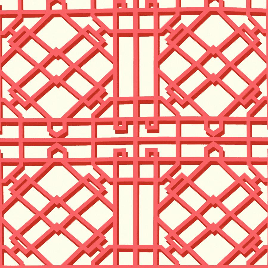 Sample - P8024109-19 | Pavilion Trellis, Red Trellis - Brunschwig & Fils Wallpaper - P8024109.19.0