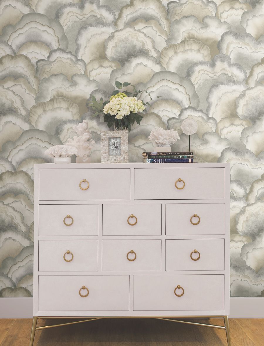 Purchase Psw1615Rl | Simply Candice, Abalone Fans Smokey Peel & Stick - Candice Olson Wallpaper