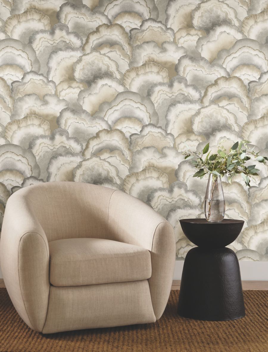 Purchase Psw1615Rl | Simply Candice, Abalone Fans Smokey Peel & Stick - Candice Olson Wallpaper