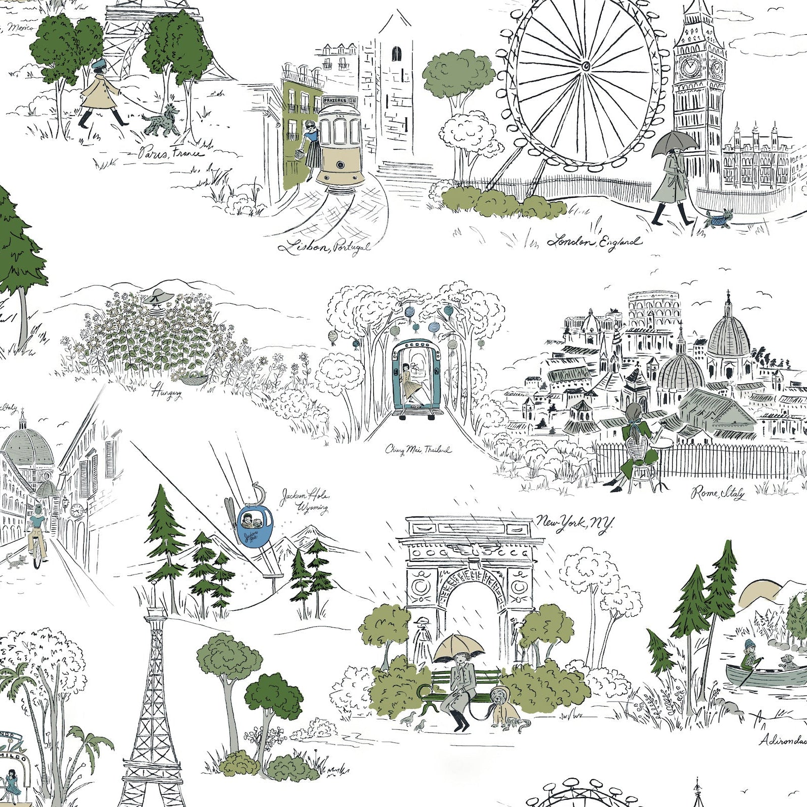 Purchase Psw1682Rl | Rifle Paper Co P+S 5Th Edition, Travel Sketches - York Wallpaper