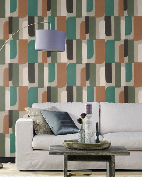 Purchase RH330526 Brewster Wallpaper, Derain Green Geometric - Rasch1