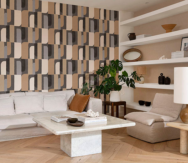 Purchase RH330533 Brewster Wallpaper, Derain Charcoal Geometric - Rasch1