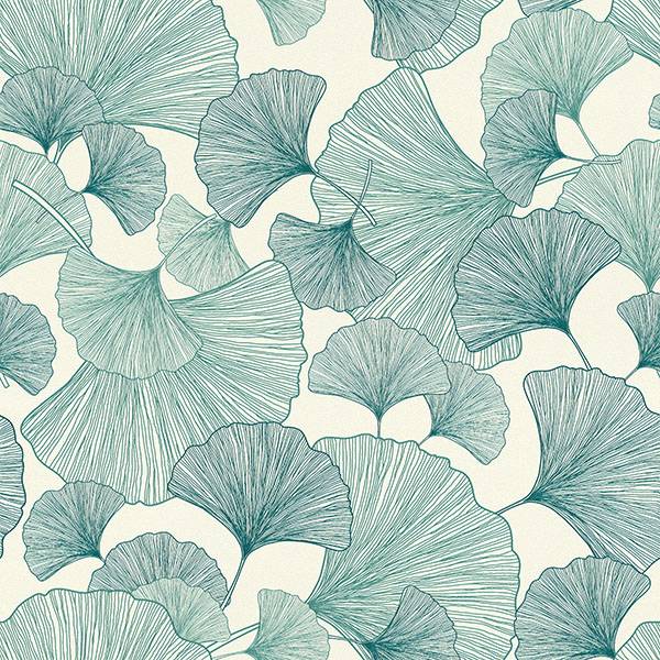 Purchase RH407662 Brewster Wallpaper, Waft Teal Ginkgo - Rasch