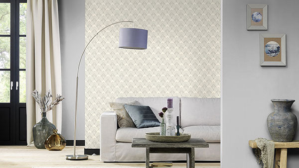 Purchase RH433937 Brewster Wallpaper, Rooney White Fan - Rasch1