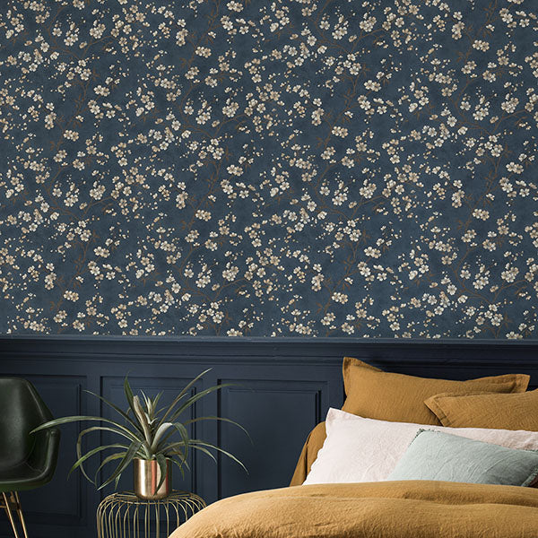 Purchase RH456738 Brewster Wallpaper, Tsubomi Blue Cherry Blossom - Rasch1