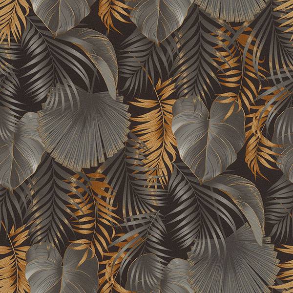 Purchase RH462043 Brewster Wallpaper, Valdivi Black Palm Fronds - Rasch