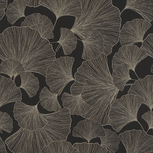 Purchase RH462234 Brewster Wallpaper, Waft Black Ginkgo - Rasch