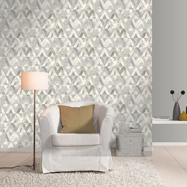 Purchase RH535518 Brewster Wallpaper, Shikhar Silver Geometric - Rasch1