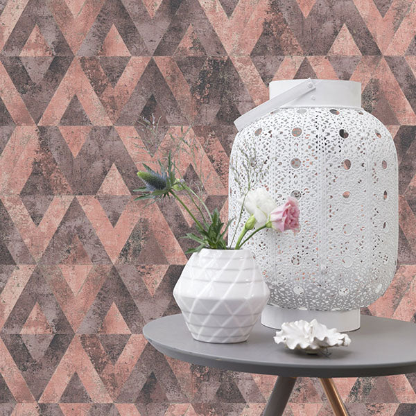 Purchase RH535532 Brewster Wallpaper, Shikhar Raspberry Geometric - Rasch12