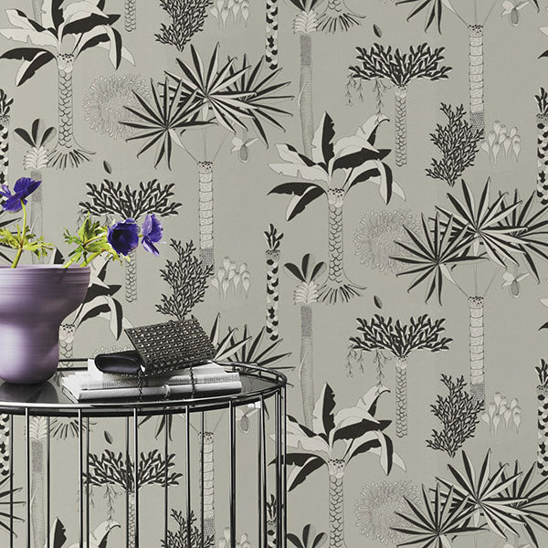 Purchase RH540048 Brewster Wallpaper, Sanjay Grey Tropical Grove - Rasch12