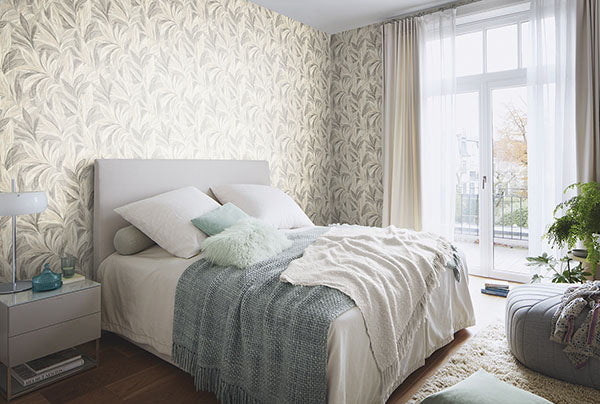 Purchase RH547481 Brewster Wallpaper, Rennie Grey Leaves - Rasch1