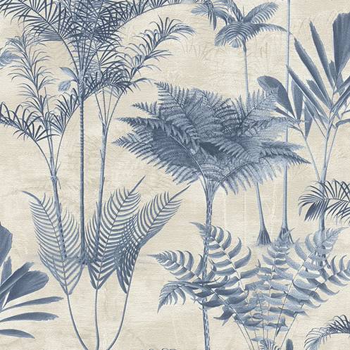 Purchase RH555127 Brewster Wallpaper, Kinabalu Blue Rainforest - Rasch