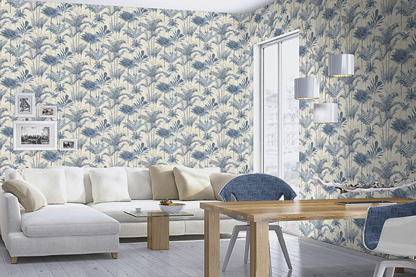 Purchase RH555127 Brewster Wallpaper, Kinabalu Blue Rainforest - Rasch12