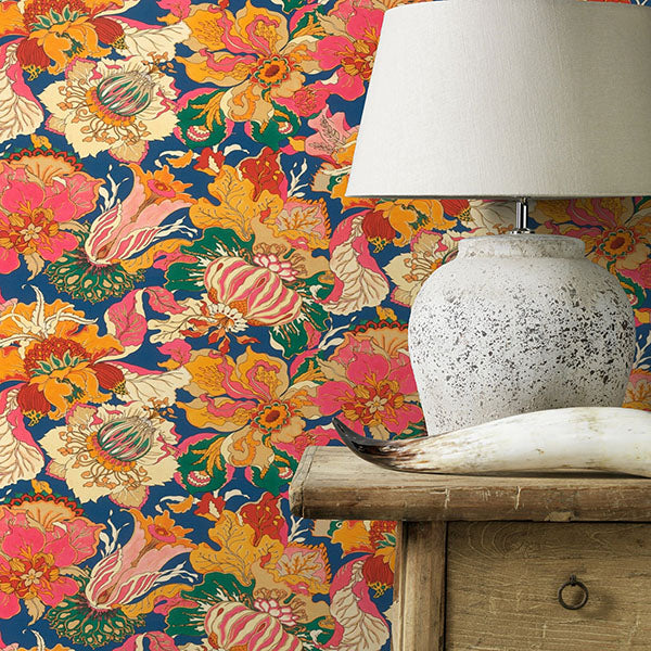 Purchase RH560459 Brewster Wallpaper, Odisha Orange Jacobean Floral - Rasch12