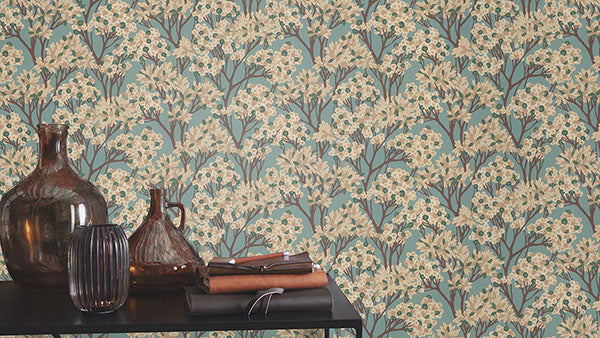 Purchase RH580013 Brewster Wallpaper, Stickley Sky Blue Tree - Rasch12