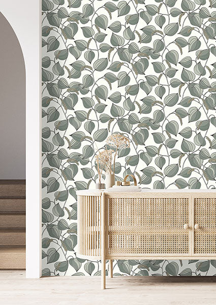 Purchase RH580518 Brewster Wallpaper, Alaia Green Leafy Vine - Rasch1