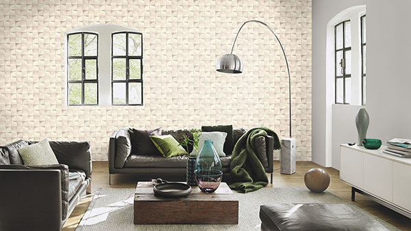 Purchase RH611359 Brewster Wallpaper, Eyre White Three-Dimensional Geometric - Rasch1