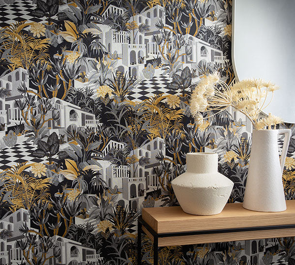 Purchase RH687422 Brewster Wallpaper, Merian Grey Architectural - Rasch1
