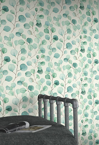 Purchase RH691702 Brewster Wallpaper, Elaina Aqua Watercolor Boughs - Rasch12