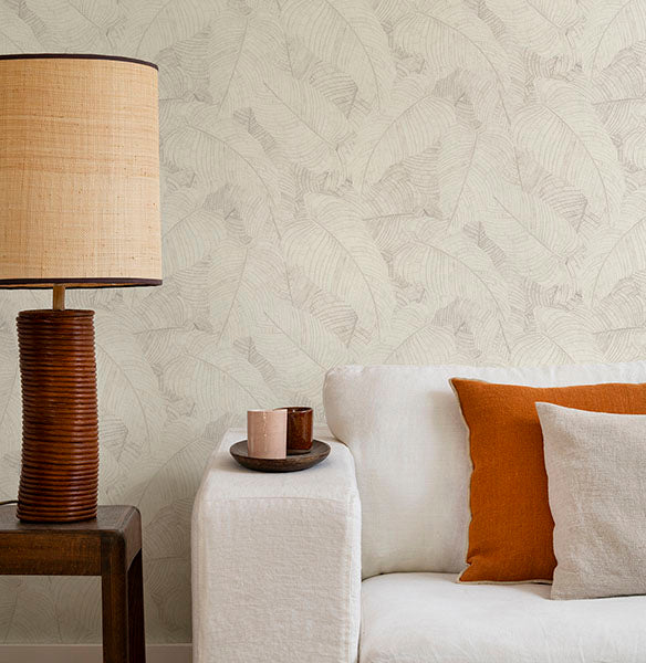 Purchase RH720525 Brewster Wallpaper, Galner Ivory Leaves - Rasch12