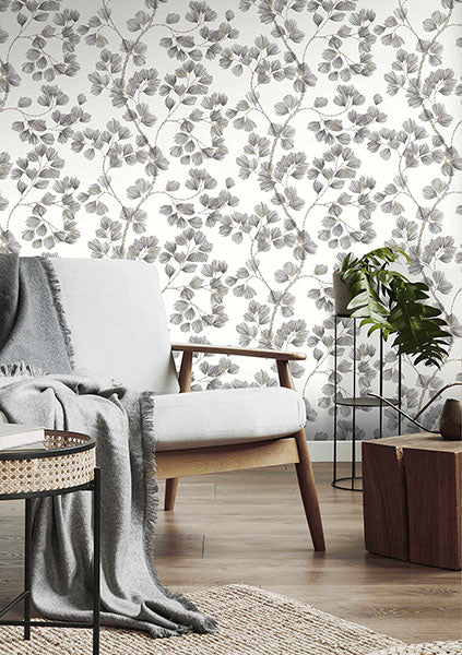 Purchase RH866933 Brewster Wallpaper, Newcomb Grey Trailing Branches - Rasch1